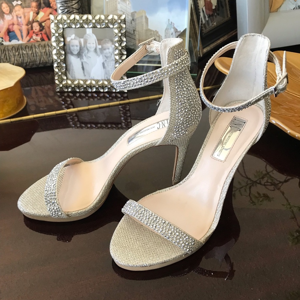 Stripy rhinestone cocktail heels